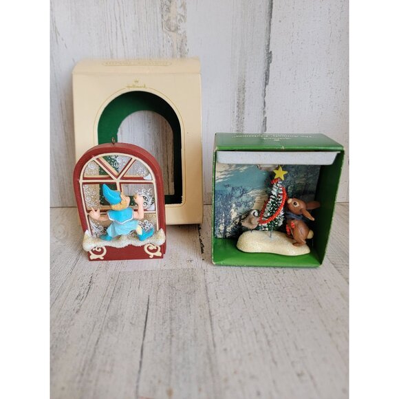 Hallmark vintage jack Frost rabbit Woodland ornament Xmas set - Picture 1 of 6